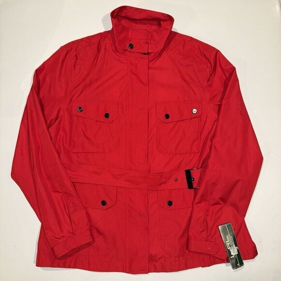 NWT Lauren Ralph Lauren Active Coat Red Long Front Snap Zip Belt Jacket Women XL - Picture 1 of 10